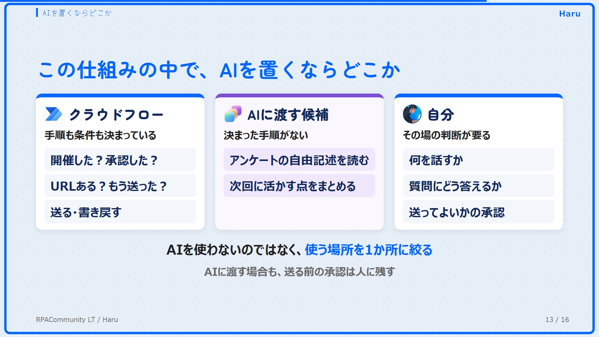 クラウドフロー、AIに渡す候補、自分の3つ